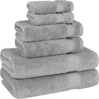 Cotton Paradise 6 Piece Towel Set 100% Cotton Soft Absorbent Turkish Towels for Bathroom 2 Bath Towels 2 Hand Towels 2 Washcloths Light Gray Towel Set