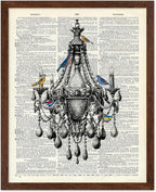 Poster Master Dictionary Art Poster - Antique Chandelier Print - Bird Art - Baroque Art - Gift for Men & Women - Chic Decor for Living Room, Dining Room, Bedroom or Kitchen, 16x20 Brown Framed