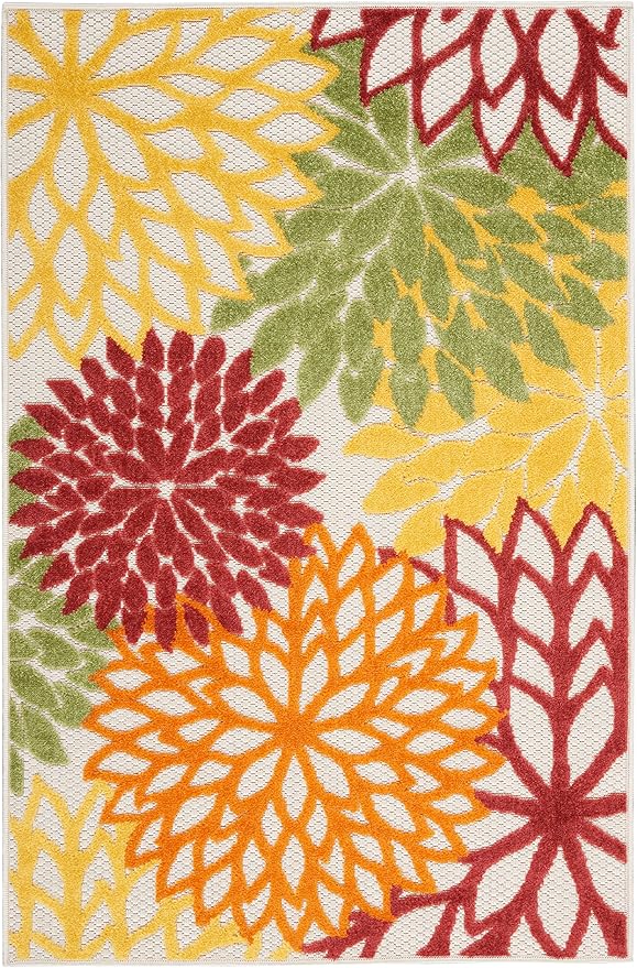 Nourison Home Aloha Indoor/Outdoor Floral Red Multi Colored 2'8" x 4' Area Rug, (3' x 4')