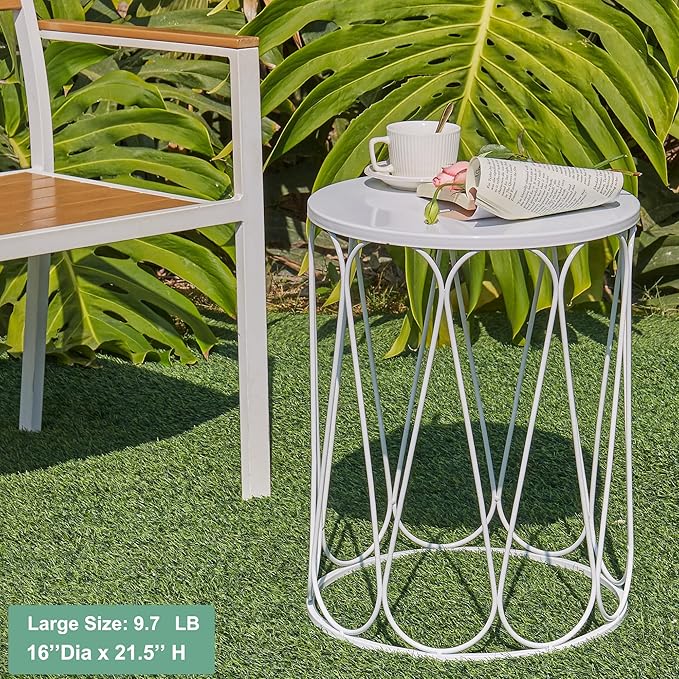 Y&M Set of 3 Stacking Coffee Table for Living Room, Patio Side Table,Indoor End Tables for Bedroom, Outdoor Decorative Garden Stool with Heavy Duty Metal Frame Modern Industrial Decor - White