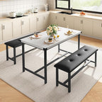Dining Table Set for 4, Dining Room Table Set with 2 Upholstered Benches, Small Kitchen Table Set, 3 Piece Farmhouse Rectangular Dining Room Table Set, Space Saving Dining Table for Apartment