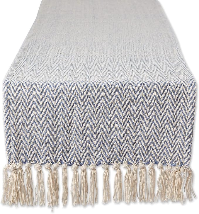 DII Woven Basic Tabletop Collection, Chevron Table Runner, 15x108, Stone Blue