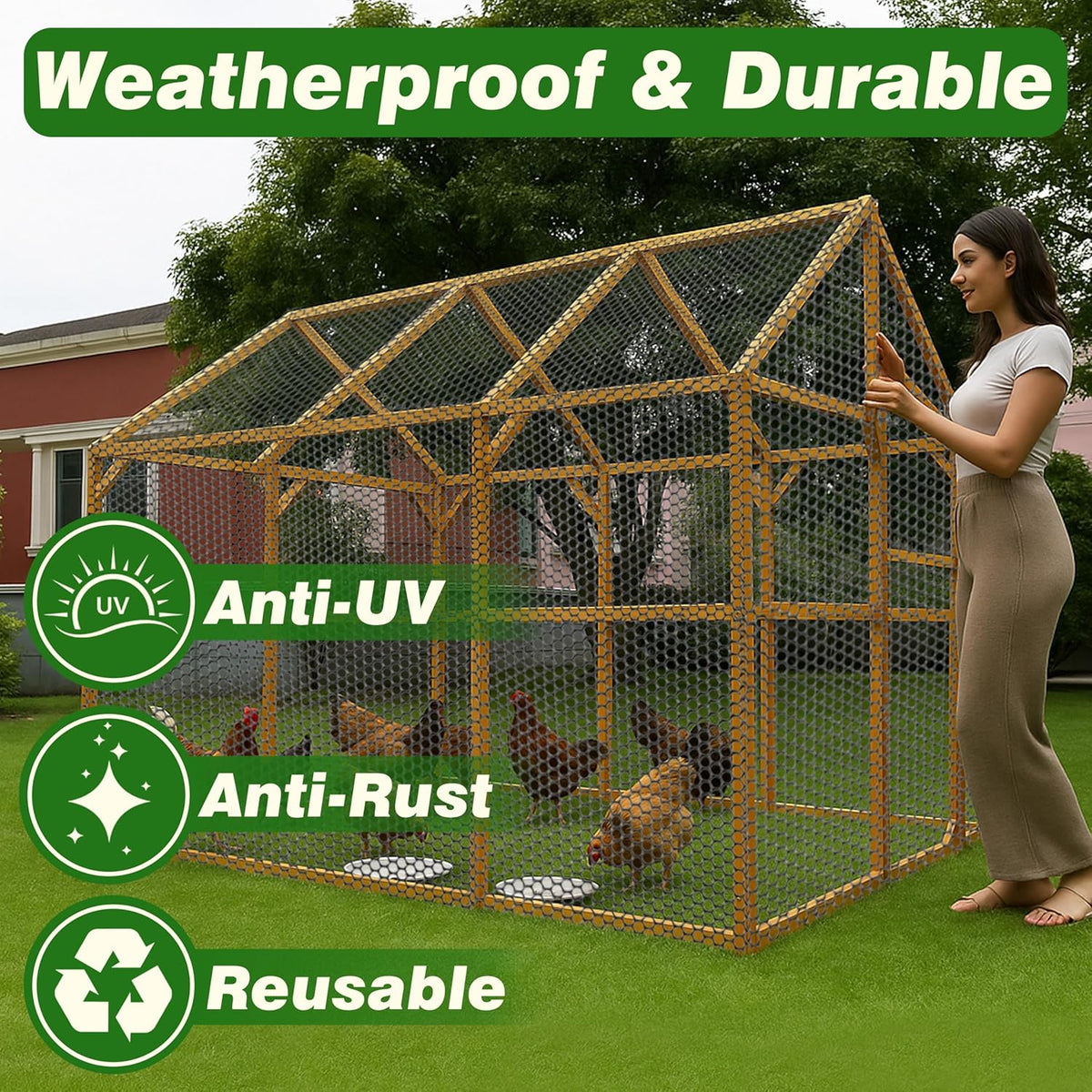 Gardzen Plastic Chicken Wire Mesh with 40 pcs Ties, 16in x 20ft Durable Chicken Fence for Poultry, Garden Protection & DIY Crafting, Heavy-Duty Mesh Netting for Outdoor & Indoor Use
