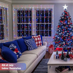 JMEXSUSS 300LED Red White and Blue Lights with Remote, 4th of July Lights Plug in, Patriots Curtain Hanging String Lights for Bedroom Wall Window Backdrop Indoor Outdoor 4th of July Decor, 9.8x9.8ft