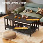 Coffee Table for Living Room with Slatted Sides Frame, Modern Farmhouse Living Room Table with 2-Tier Storage Shelf for Home Office, Apartment, 39 inch, Black