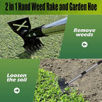 Weed Puller Tool with Long Handle, 60'' Weed Remover Weeding Tool, 2 in 1 Hand Weed Rake and Garden Hoe for Gardening, Uprooting Weeding Tool for Yard, Lawn, Patio, Garden