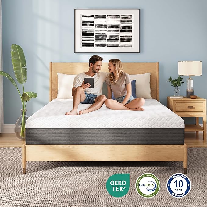 10 Inch Full Green Tea Memory Foam Mattress for Cool Sleep & Pressure Relief, Bed in a Box, Removable Cover No Fiberglass, CertiPUR-US Certified