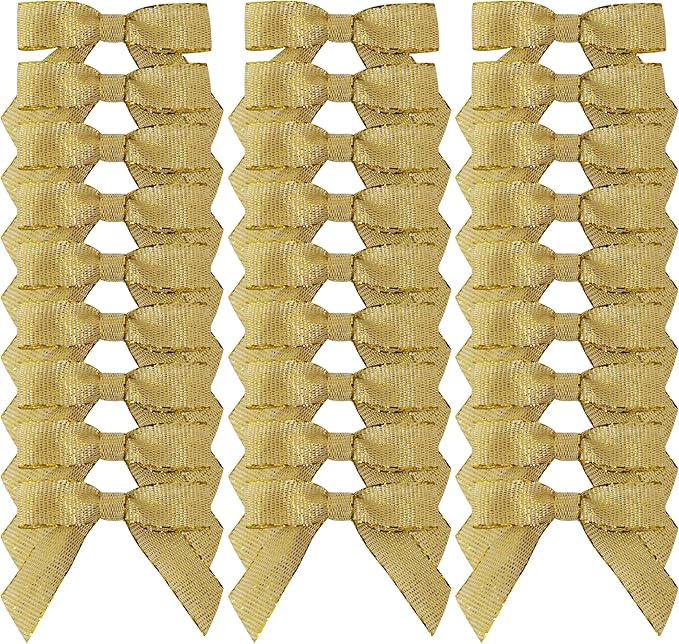 50pcs/pak 1-1/2" Mini Metallic Gold Ribbon Bows Without Twist Ties for Crafts Candy Packing Decor Christmas Halloweeen Decoration (W.Gold)