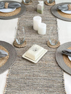 Chardin home Natural Jute Table Runner 13x108 Inch – Vintage Boho Rustic Table Decor – Handwoven Long Table Runner in Natural Jute and Grey – Farmhouse Dining or Console Table Accent
