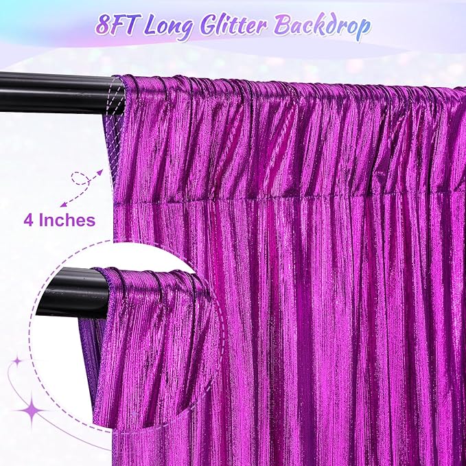 Glitter Sequin Backdrop Curtains for Halloween - 19.2x8FT Wrinkle-Free Glitter Drapes Purple Photo Backdrop Drapes for Wedding Birthday Photography Background 4 Panels 4.8x8FT