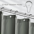 Shower Curtain Gray Waterproof Waffle Weave Fabric, 256GSM Heavy Duty Thick Shower Curtain Set for Bathroom, Hotel Spa Luxury Modern Shower Curtains with 12 Metal Hooks, 72Wx78H Grey