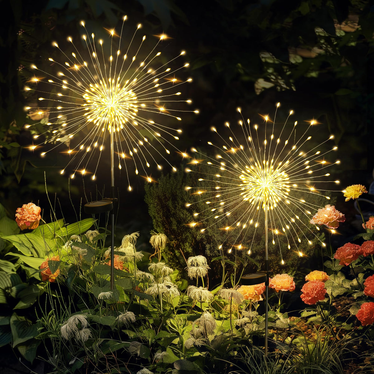 GIGALUMI Solar Firework Lights, 2-Pack – Warm White Outdoor Garden Decor Lights