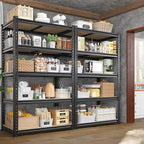 Set of 2 Storage Shelves, 27.7"W Metal Shelving 2010LBS Garage Shelving Heavy Duty Garage Shelves Adjustable Metal Shelf for Pantry Kitchen Closet Basement Warehouse 11.9"D × 27.7"W × 60"H