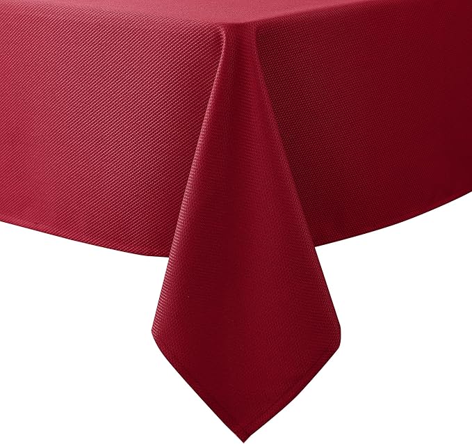 Biscaynebay Textured Fabric Christmas Table Cloth Rectangle 60x84 Inches, Red Water Resistant Spill Proof Tablecloths for Dining, Kitchen, Wedding and Parties, Machine Washable