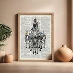 Poster Master Dictionary Art Poster - Antique Chandelier Print - Bird Art - Baroque Art - Gift for Men & Women - Chic Decor for Living Room, Dining Room, Bedroom or Kitchen, 16x20 Beige Framed