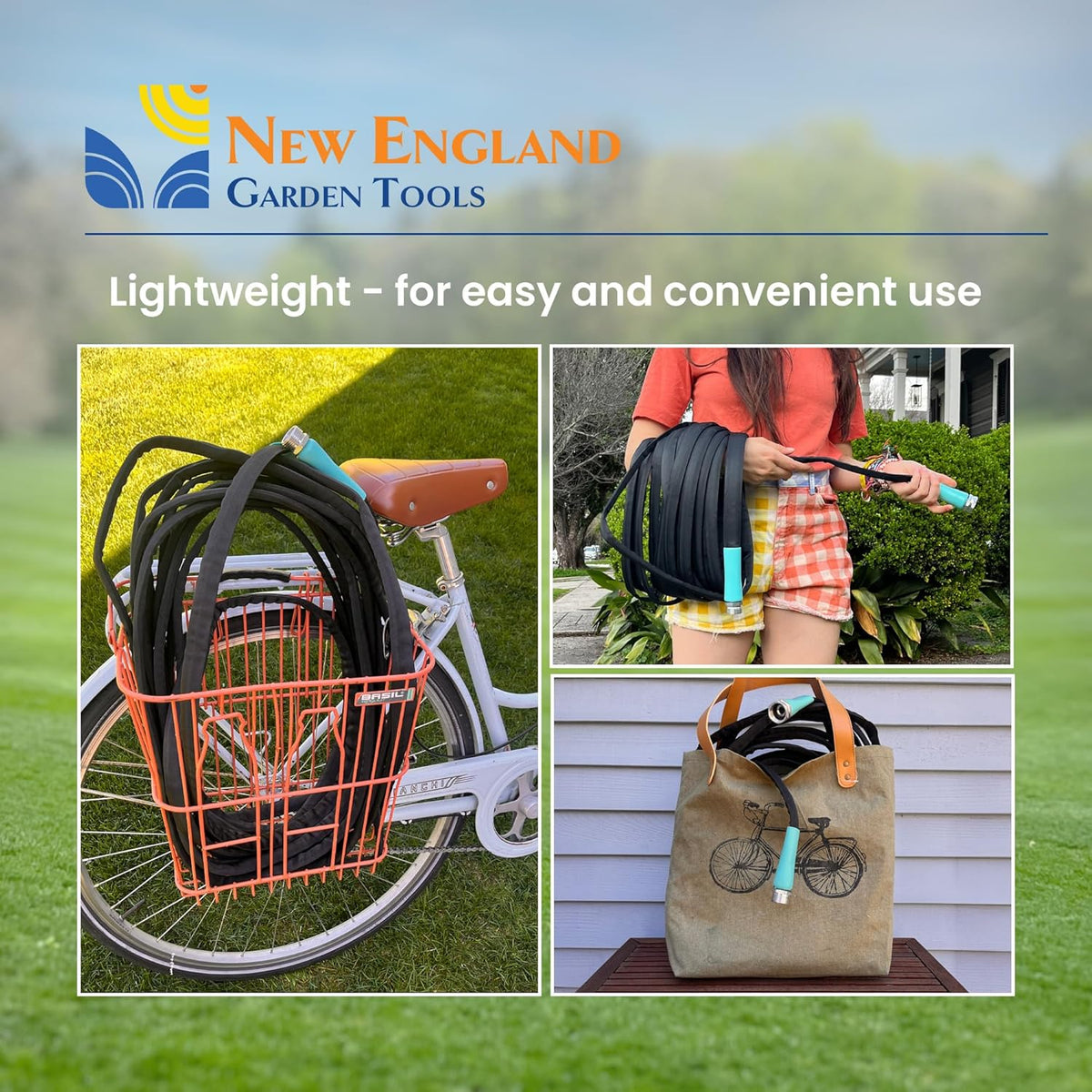 Flat Garden Hose (50 foot x 5/8 inch) Lightweight, Durable Fiber Jacket, Flexible & Kink Free, Non-Expandable Water Hose, Easy Handling in All-Weather Conditions, 700009 by New England Garden Tools