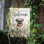 Spring Summer Flower Garden Flag Pug Outdoor Flag Floral Dog Garden Flags for Outside Small Yard Welcome Flags 12x18 Double Sided