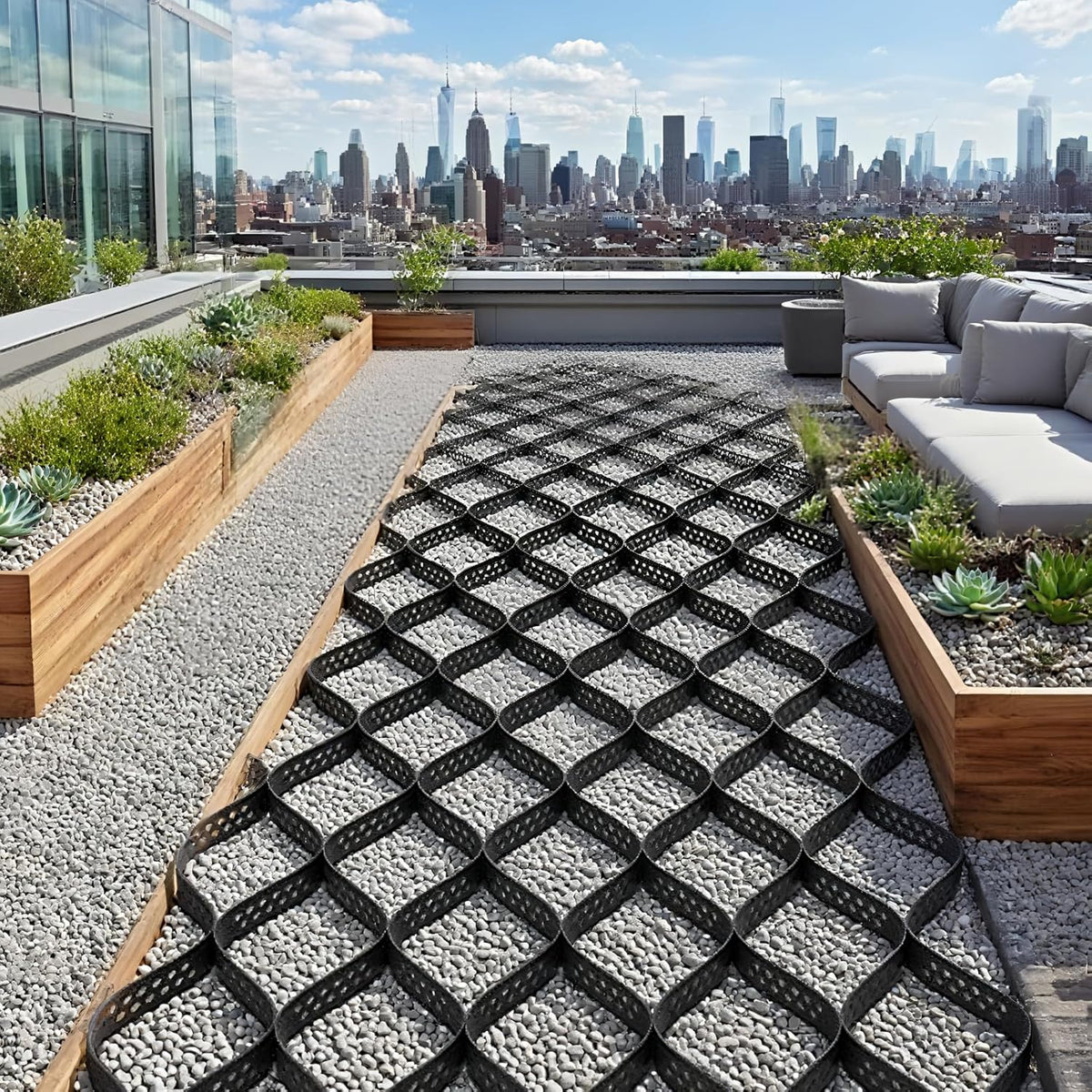 Ground Grid Black Base Grid, Durable Ground Reinforcement for Gardens Yards Pathways Slopes, Parking Landscaping (40x4Ft x 2Inch)