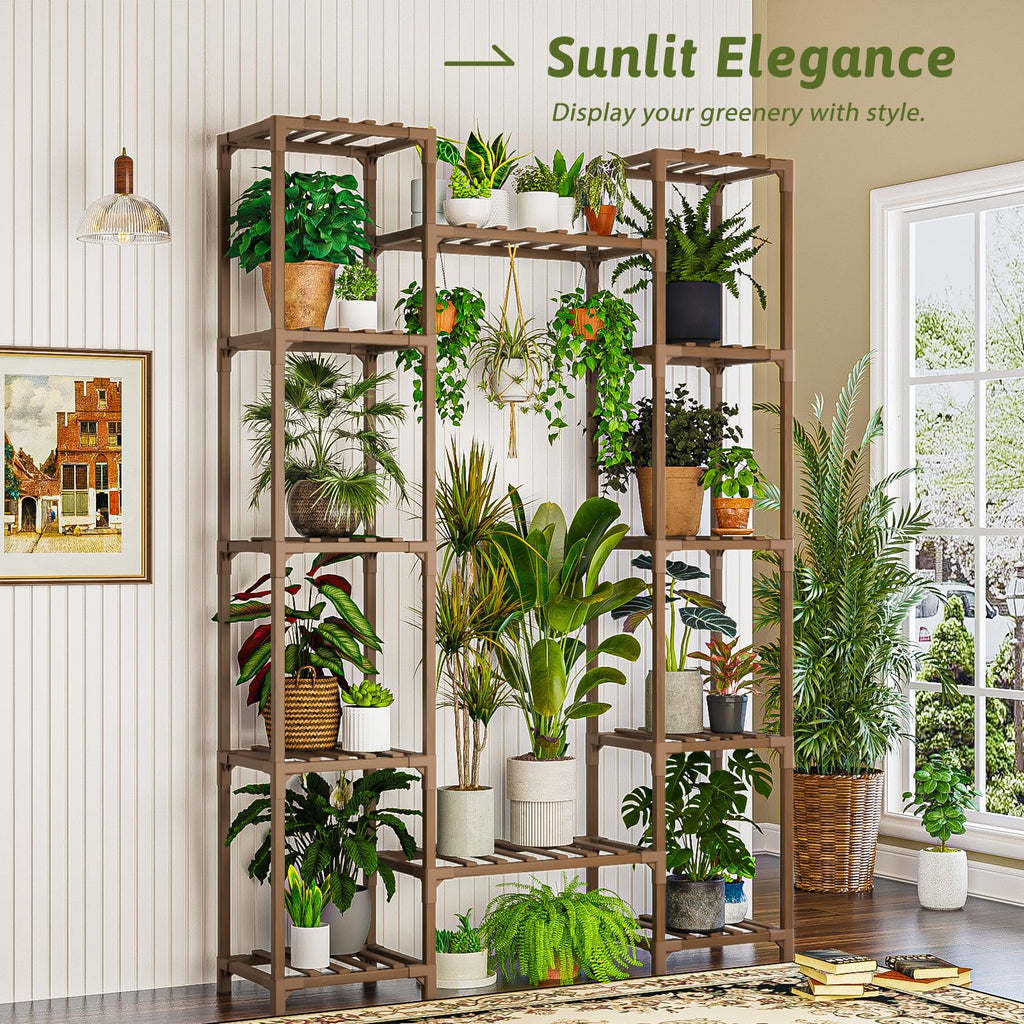 GENTINGBRO Plant Stand Indoor Outdoor 62.2“ Tall Plant Shelf Large Tiered Flower Stands for Multiple Display Wood Hanging Planter Holder for Living Room Garden Balcony Patio Decor