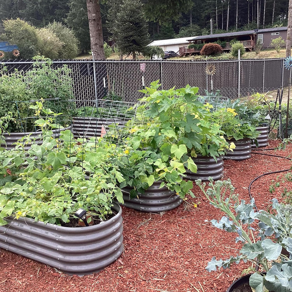 A ANLEOLIFE 4-Pack 6X3X1.5ft & 6X2X1.5ft Deep Root Galvanized Raised Garden Beds Outdoor for Planting Vegetables Flowers Herb, Quartz Grey