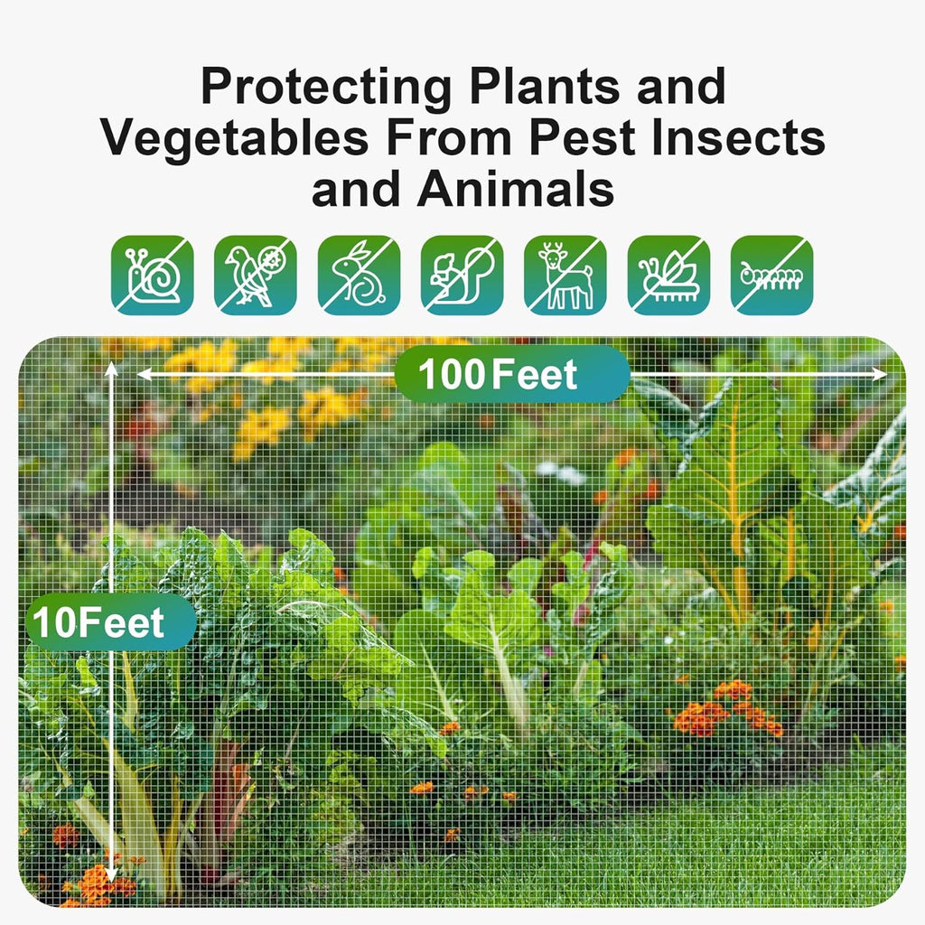 Garden Netting Pest Barrier: 10'x100' Fine Bug Netting for Garden Protection Row Cover Raised Bed Screen Mesh Greenhouse Mosquito Net, Protecting Tree Plants Vegetable Flowers Fruits