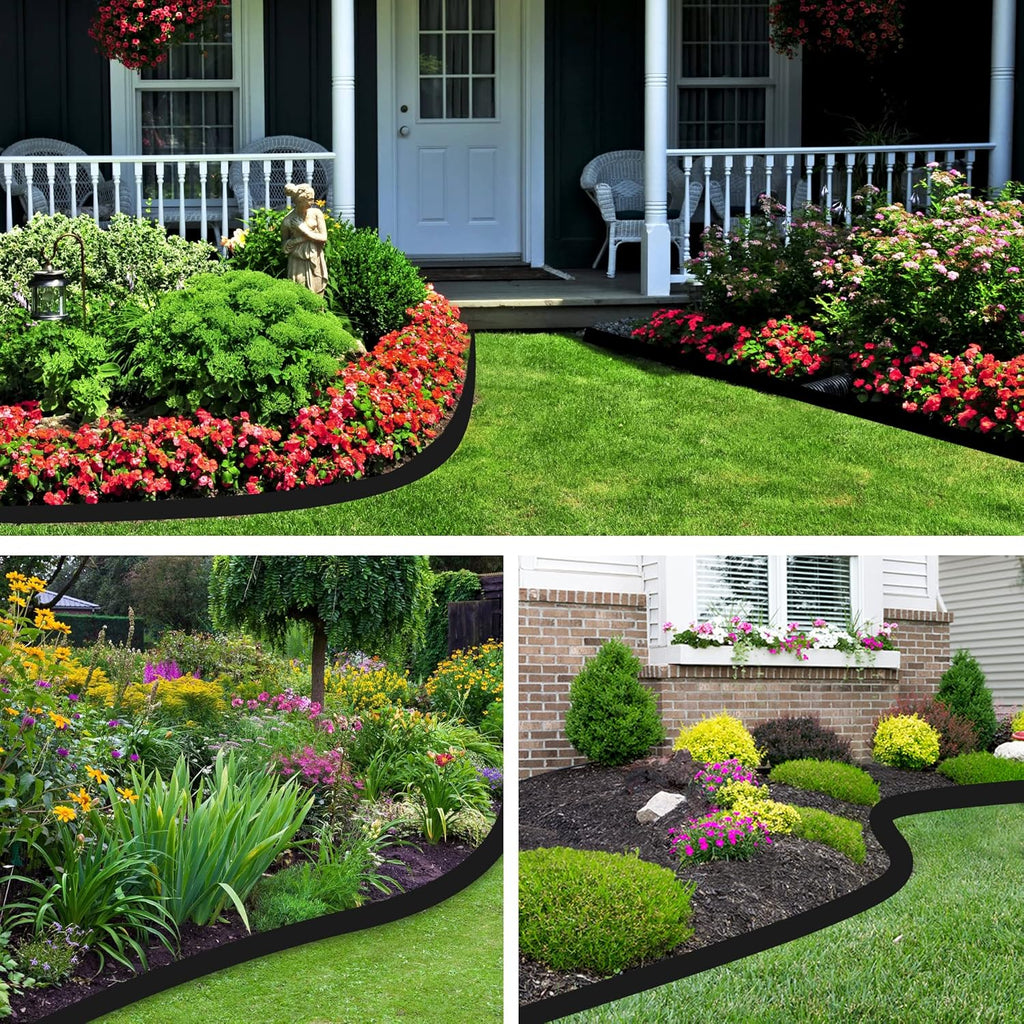 Landscape Edging, 40' 2" Tall Garden Edging with Scissors, Lawn Edging with 36 Garden Spikes and 2 Connectors, Heavy Duty PP&PE Material Edging for Landscaping, Garden, Lawn, Black
