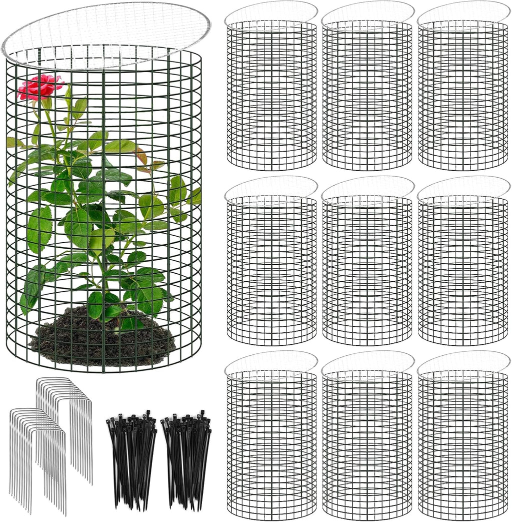 30 Pcs 24'' x 12'' Large Wire Plant Protector from Animals With Metal Cover, 10 Pack Metal Plant Cage Chicken Wire Cloche with 10Pcs Metal Covers to Keep Animals Out, Garden Protection Bunny Barricade