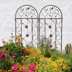 2 Pack Metal Garden Trellis 86.7" Tall Outdoor Climbing Plant Support for Roses, Flowers, Rustproof Durable Black Galvanized Tube, Lawn Garden Fence Decor Screen (2, Brown-86.7" H)