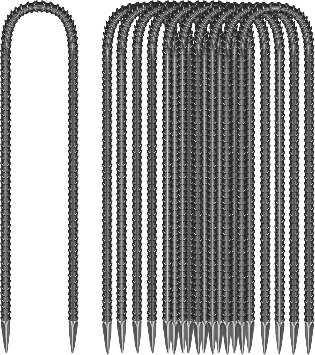 11 Pieces 12-Inch Garden Ground Stakes Galvanized Steel U Shape Hook Rebar Stake - Heavy Duty Ground Anchors for Tents, Position Kits,Fences, and Trampolines
