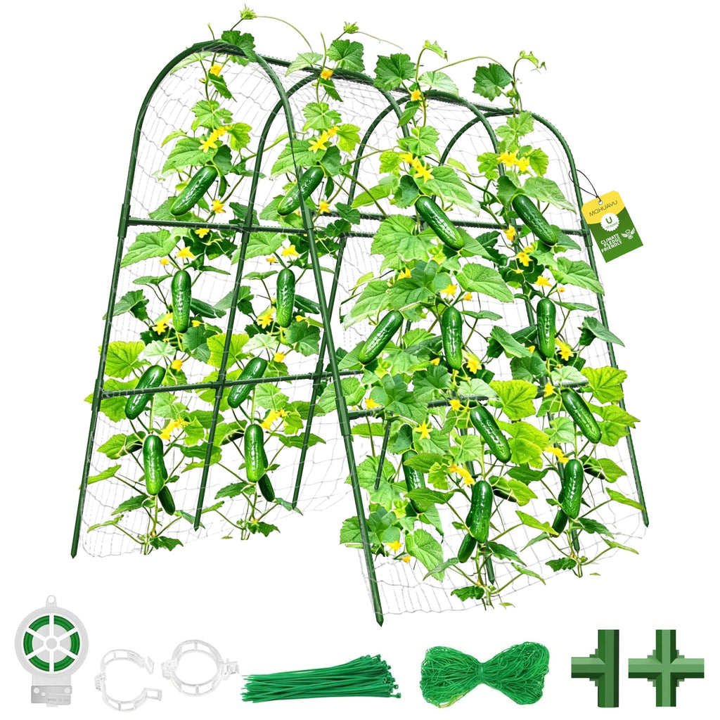 MQHUAYU Cucumber Trellis for Raised Bed,U-Shape Garden Trellis for Climbing Plants Outdoor, Metal Arch Vegetables Trellis, Plant Support for Vine (Green, 47.2x47.2 X21.6)