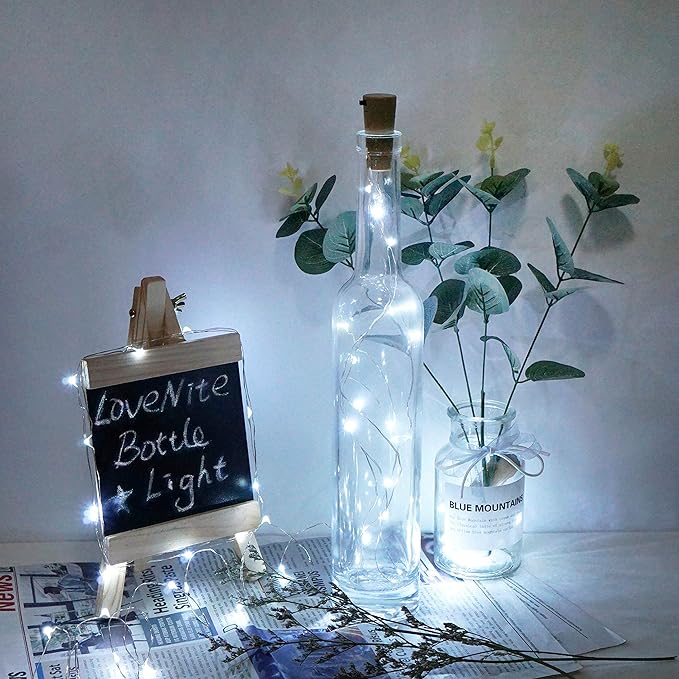Wine Bottle Lights with Cork, 12 Pack Battery Operated 12 LED Cork Shape Silver Wire Colorful Fairy Mini String Lights(No Bottles) for DIY, Party, Christmas, Wedding Decor (Cool White)