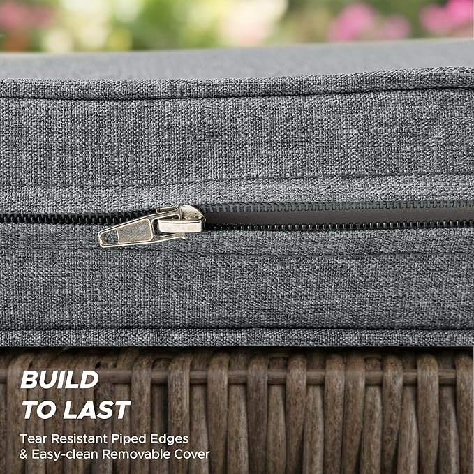 Outdoor Chair Cushions, Water-Resistant & Fade-Resistant, Patio Furniture Lawn Dining Chair Seat Replacement with Mid Back, Ties Zipper, Removable Cover, 18 x 16.5 Inch, Set of 2, Dark Grey