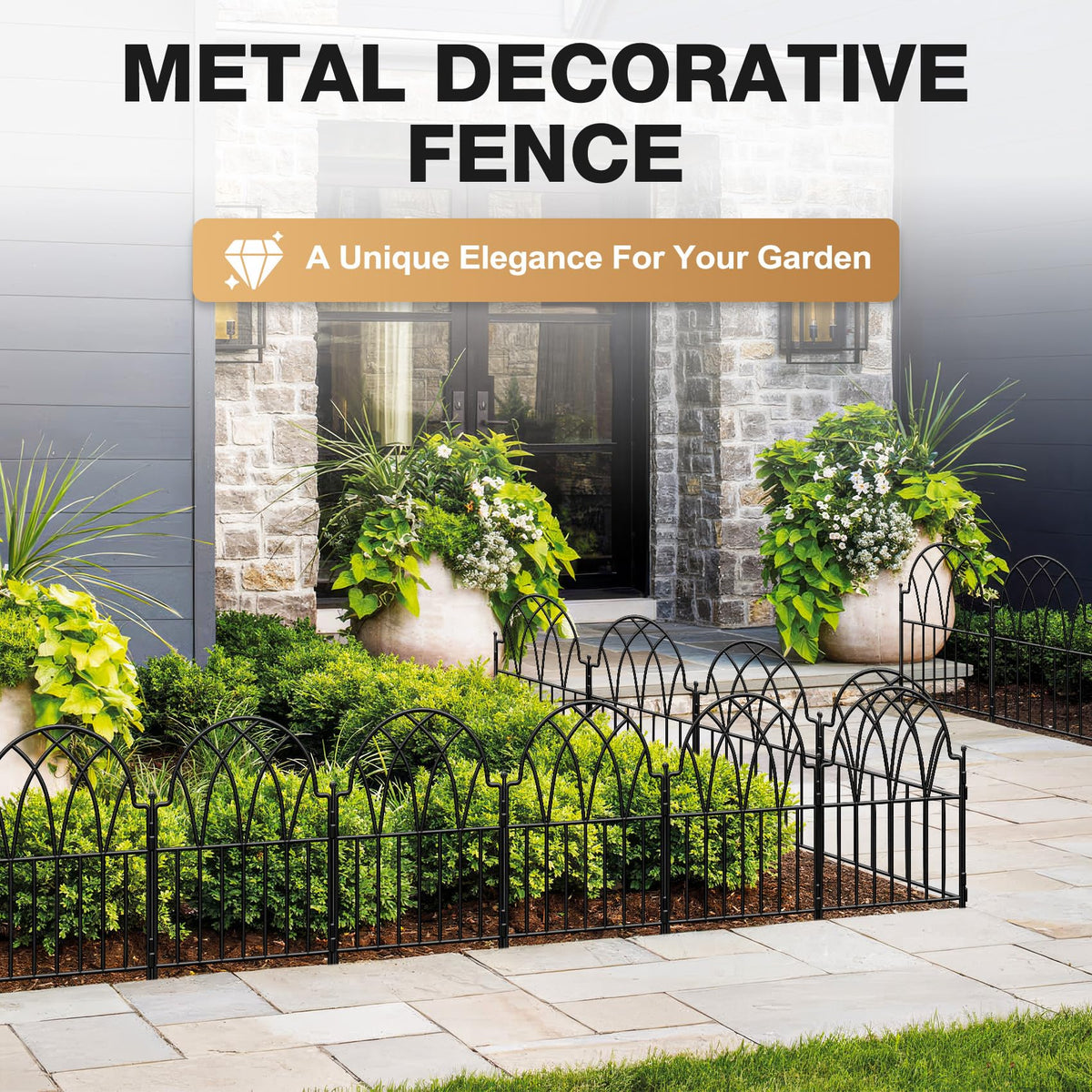 LATIHUUM 19 Pack Decorative Garden Fence Panels - 20.07 Ft Black Arched Metal Landscape Border Edging with Floral Design,No-Dig Rustproof Wire Fencing for Flower Beds, Patios, Dog, Yard, Outdoor