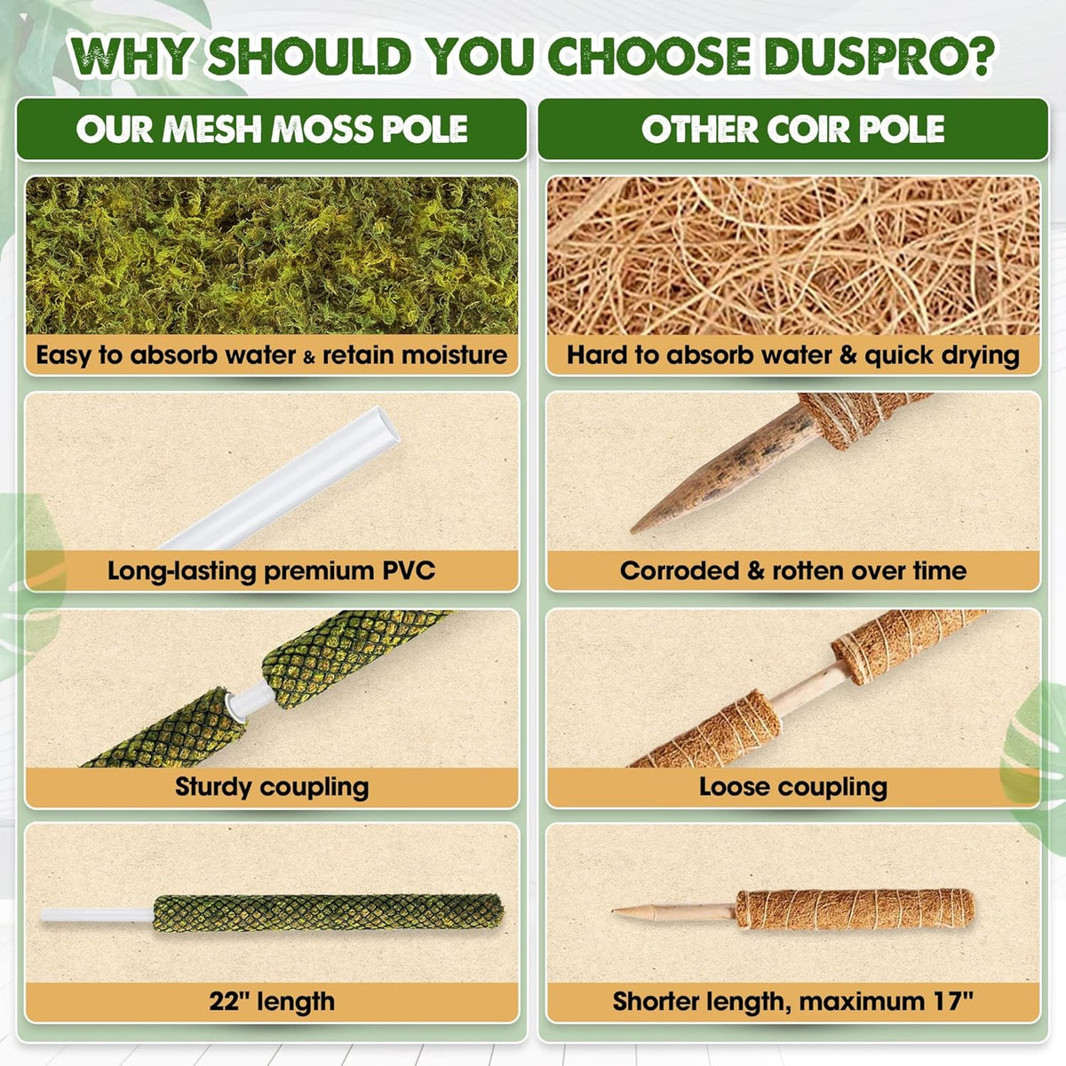 DUSPRO Stackable Mesh Moss Pole for Plants Monstera Potted Plant Stakes for Indoor Plants Extendable Plant Pole Moss Sticks for Plants Climbing Vine Supporting Monstera Trellis 4Pack 71''