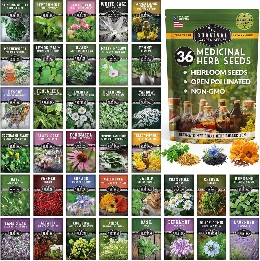 Ultimate Medicinal Herb Seeds Variety Pack – 36 Heirloom Non-GMO Healing Herbs for Planting | Wellness & Apothecary Garden Kit for Herbalists, Homesteaders – Survival Garden Seeds (28,000+)
