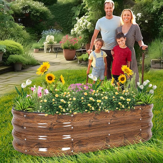 1MORE Galvanized Raised Garden Bed- Planter Garden Boxes Outdoor, Raised Beds for Gardening, 4x2x1ft Metal Garden Bed Kit for Vegetables Flower, Planter Raised Beds with Tools.Grain-2pack