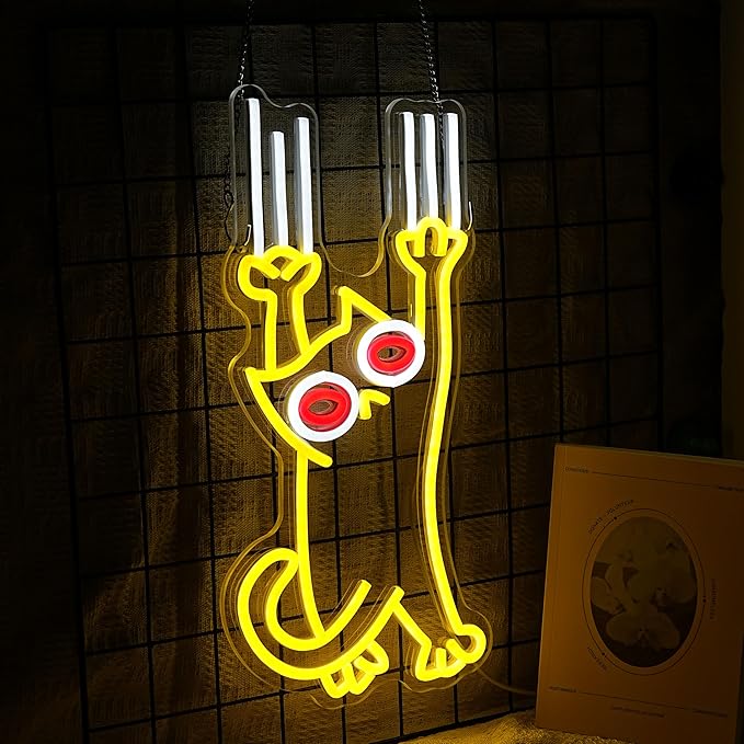 Falling Cat Neon Sign Funny Cat LED Light Sign Wall Decoration Dimmable Animal Neon Light Sign for Restaurant Cafe Pet Shop Pet Clinic Home Birthday Party Man Cave Pet Lover Teenager Gift