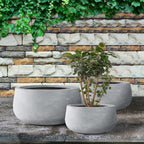 Kante 19.6",15.7",11.8" Dia Round Concrete Planters Set of 3, Cement Plant Pots with Drainage Hole and Rubber Plug for Outdoor Indoor Garden Home, Modern Curvaceous Design, Gray