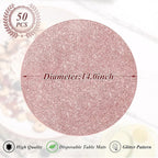 50 Pieces Rose Gold Glitter Paper Place Mats Sparkle 14'' Round Disposable Table Mats Rose Golden Doilies Decorative Placemats for Wedding Banquet Party Home Dining Table Decor