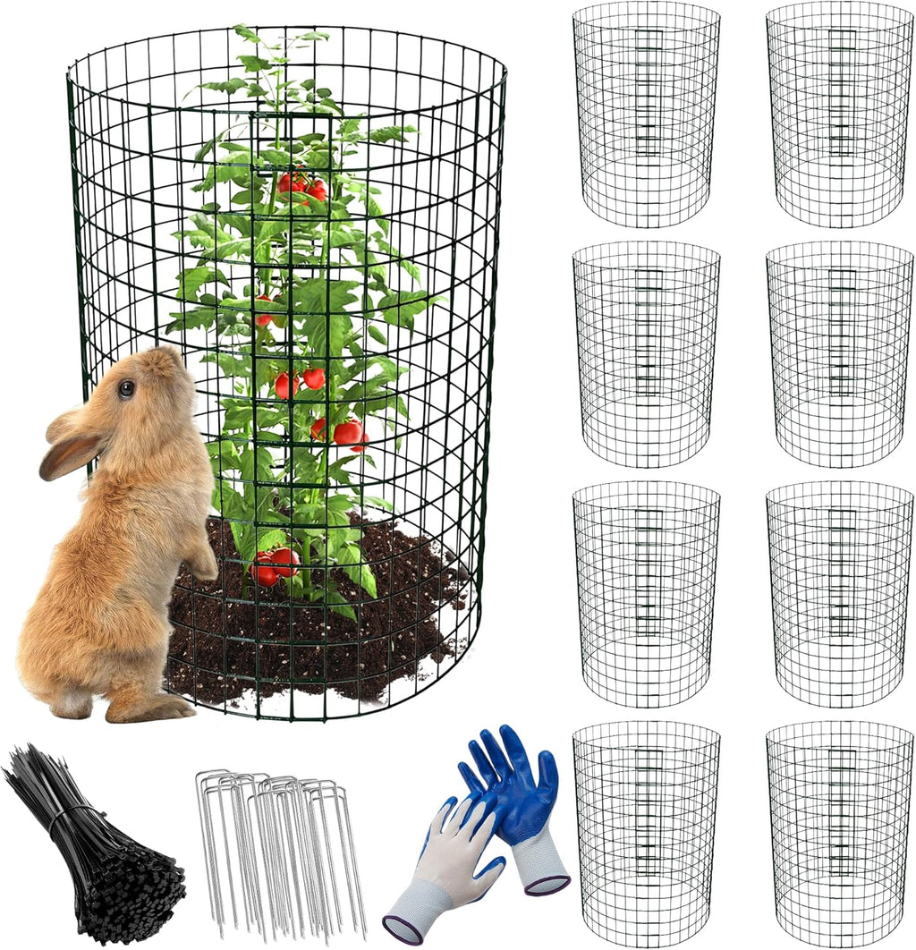 8 Pack Plant Protectors from Animals, 24"x 12" Wire Plant Protector, Wire Cages for Plants with Stakes and Cable Ties, Metal Plant Cages for Plants, Vegetables, Flowers