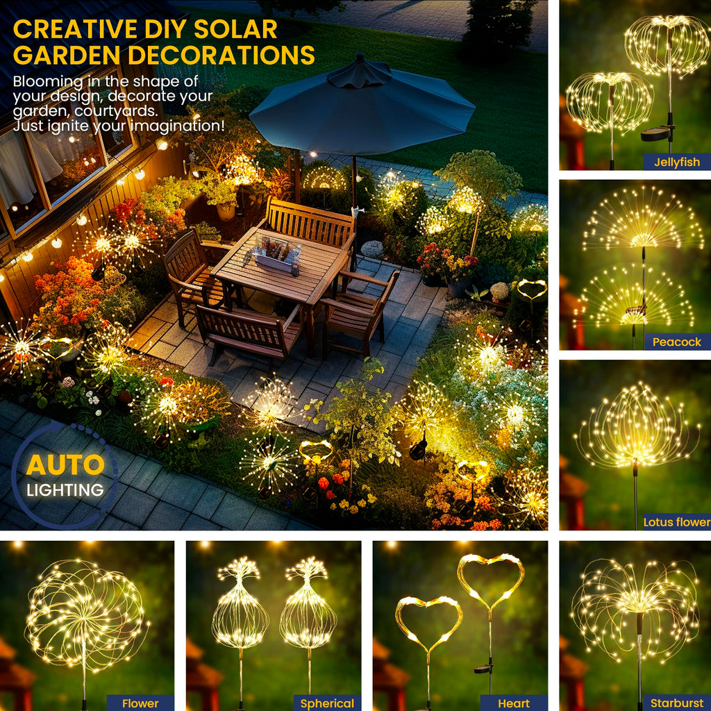 GIGALUMI Solar Firework Lights, 2-Pack – Warm White Outdoor Garden Decor Lights