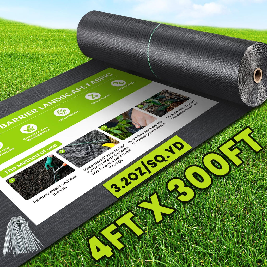 4ft x 300ft Weed Barrier Landscape Fabric, 3.2oz Heavy Duty Woven Fabric