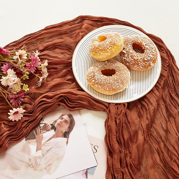 12 Pack Terracotta Cheesecloth Table Runner 10FT Long Boho Gauze Table Runner Rustic Sheer Runner for Wedding Bridal Baby Shower Birthday Party Table Decor Fall Thanksgiving Christmas Decor