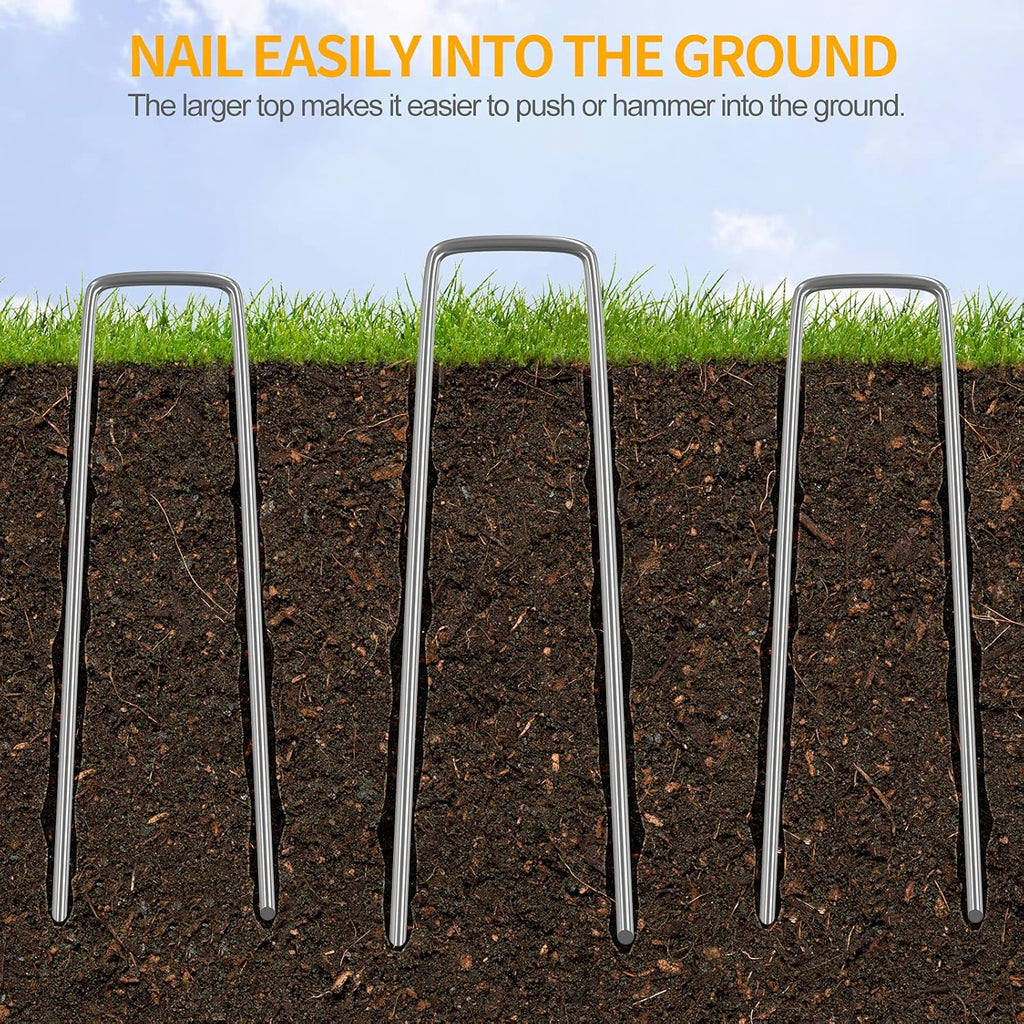 WAENLIR 6 inch 100 Pack Garden Staples Galvanized Landscape Stakes, Heavy Duty Fence Stakes Sod Pins for Securing Weed Fabric Barrier,Ground Cover, Artificial Turf,Dog Fence