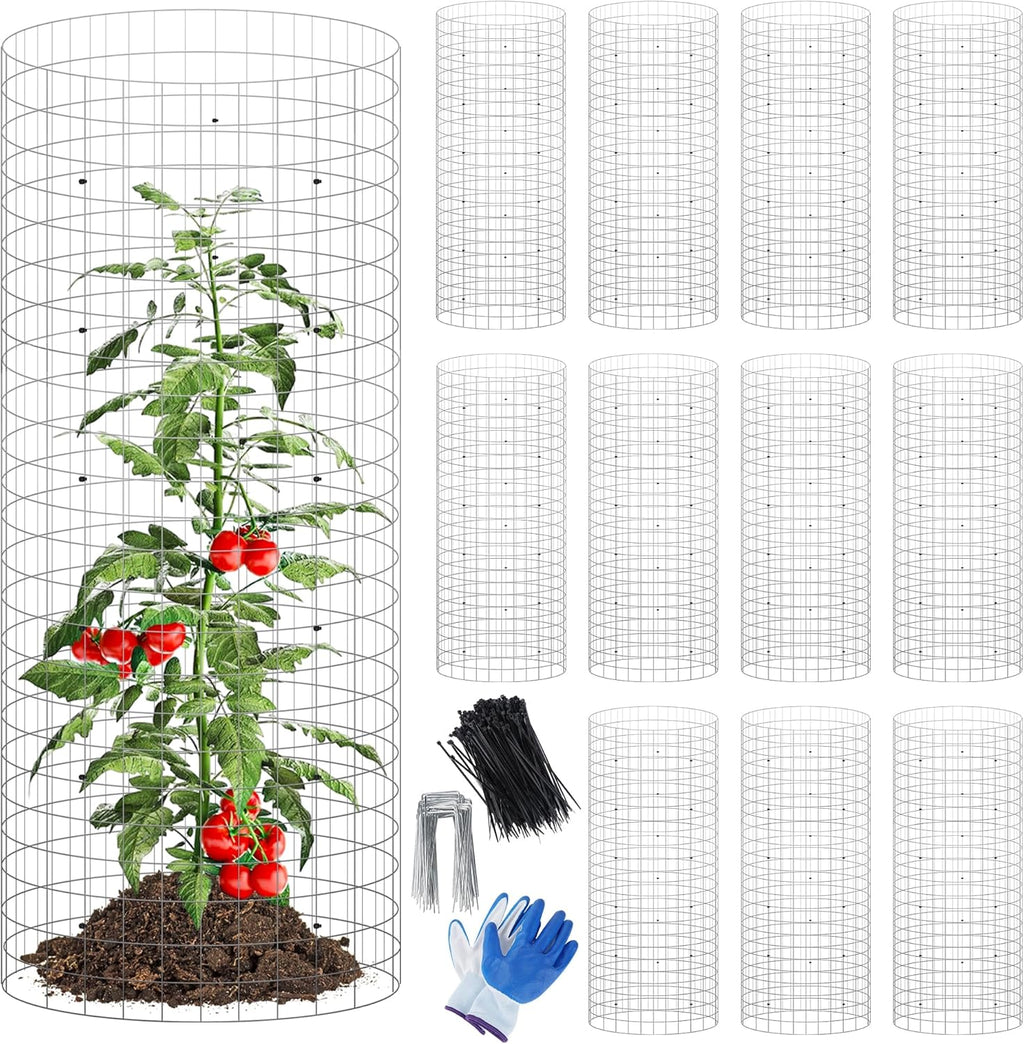 winemana 12 Set Garden Plant Protector Cage, 24x12 in Metal Wire Protectors for Plants, Protection Cages with Stakes & Nylon Ties, Animals Barrier to Keep Rabbit & Chicken Away from Flower Vegetables