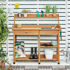 Yaheetech Potting Bench with Sink & Drawer, Outdoor Gardening Table, Wood