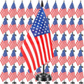 50 Pcs American Desk Flag Set Small USA Flags for Table with 13" Black Pole, Black Base and Spear Top, American Flag for Home Office Party Festival Celebrations Decor