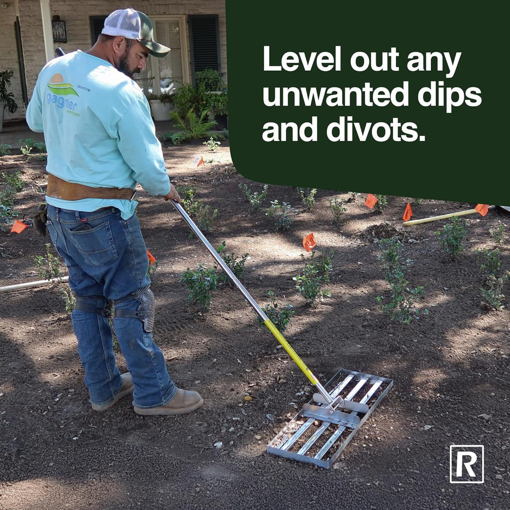 Rocklin™ Lawn Leveling Rake | Levelawn Tool | Level Soil or Dirt Ground Surfaces Easily | 30” x 10” Ground Plate | 78” Extra Long Handle | Stainless Steel