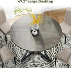 IRONCK 47.2" Round Dining Table for 4, Wood Kitchen Table with Storage Shelf for Dining Room, Dinner Table with Wooden Tabletop and Metal Base, Gray