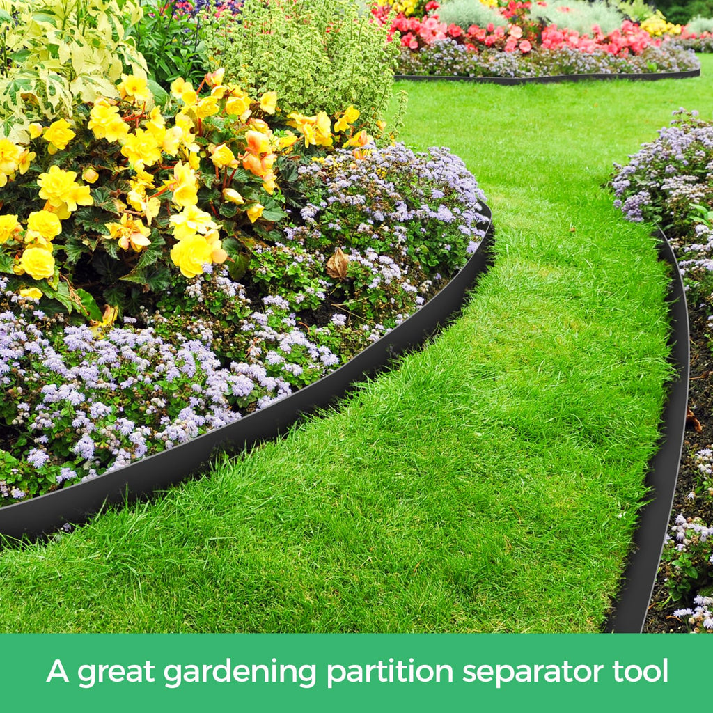4-Inch x 50 FT Landscape Edging Border with 75 Spikes, Garden Edging Lawn Border Kit, Plastic Edging Border Flexible for Garden Flower Beds Lawn Yard Pathway Paver Edging (Black)